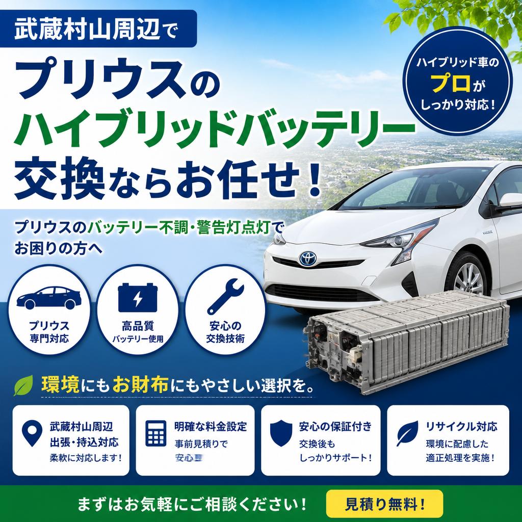 武蔵村山周辺でプリウスのハイブリッドバッテリー交換ならお任せ！