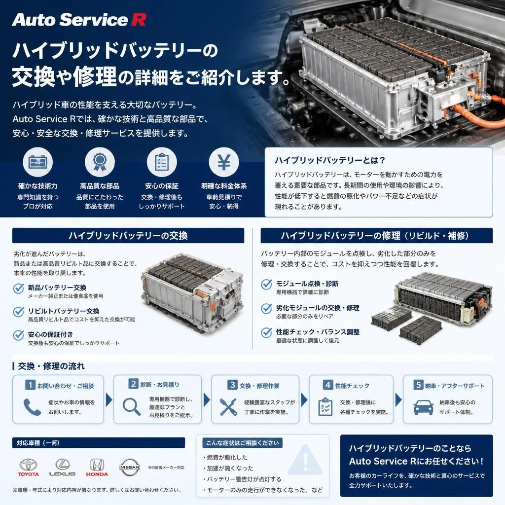 当店のハイブリッドバッテリー交換・修理サービス